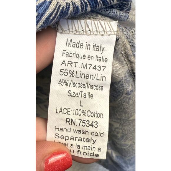 Luisa Perla Made In Italy‎ Crochet Trim Ruffle Sleeve Linen Lace Dress Large - Picture 7 of 8